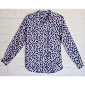 Tori Richard M Pink Blue Pineapple Print Cotton Lawn Long Sleeve Mens Shirt